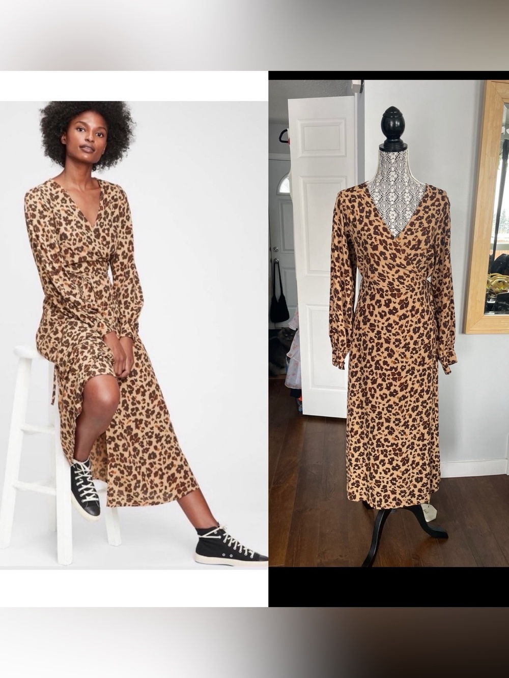 NWT Plus Leopard Animal Print Wrap Midi Dress. Tan/Camel. Size 14.